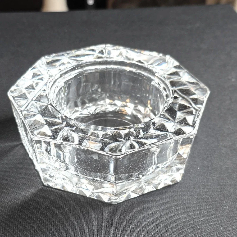 Vintage French‎ Crystal Octagon Diamond Cut Trinket Dish Tea Light Candle Holder